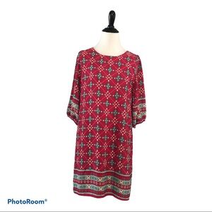 Everly shift dress -pink and teal diamond pattern - Size Small